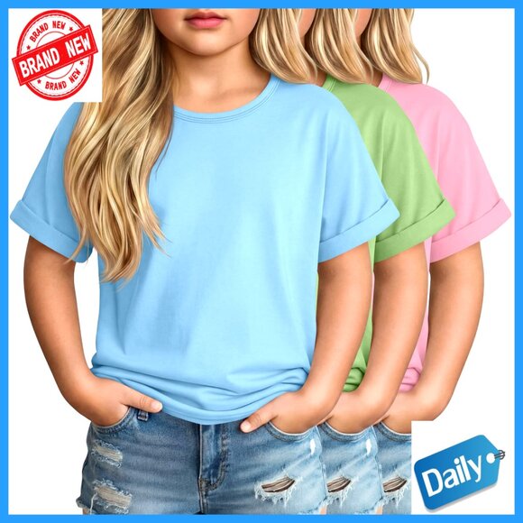 Other - 3 Pack Girls Oversized Tees Rolled Sleeve Loose Fit Summer Tops
